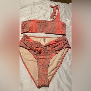 Vibrant Coral Snake Print Bikini Set